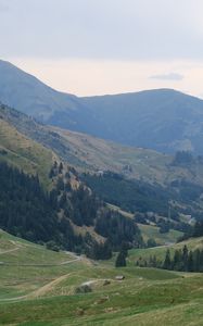 Preview wallpaper valley, trees, mountains, hills, nature