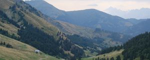 Preview wallpaper valley, trees, mountains, hills, nature