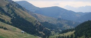 Preview wallpaper valley, trees, mountains, hills, nature