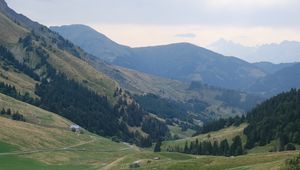 Preview wallpaper valley, trees, mountains, hills, nature