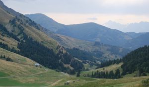 Preview wallpaper valley, trees, mountains, hills, nature