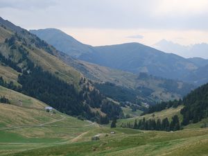 Preview wallpaper valley, trees, mountains, hills, nature