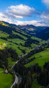 Preview wallpaper valley, trees, mountains, distance