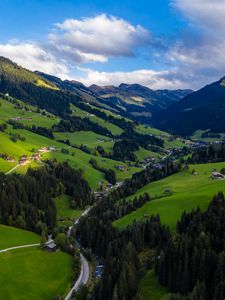 Preview wallpaper valley, trees, mountains, distance