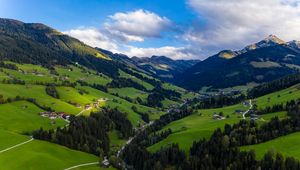 Preview wallpaper valley, trees, mountains, distance