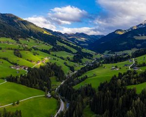 Preview wallpaper valley, trees, mountains, distance