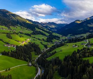 Preview wallpaper valley, trees, mountains, distance