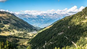 Preview wallpaper valley, trees, mountains, landscape