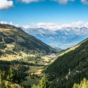 Preview wallpaper valley, trees, mountains, landscape