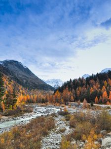 Preview wallpaper valley, trees, mountains, river