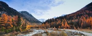 Preview wallpaper valley, trees, mountains, river