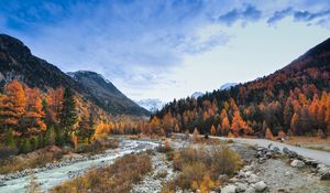 Preview wallpaper valley, trees, mountains, river