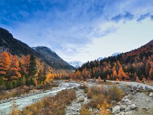 Preview wallpaper valley, trees, mountains, river