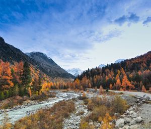 Preview wallpaper valley, trees, mountains, river