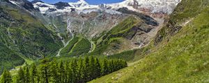 Preview wallpaper valley, trees, mountains, slope, landscape