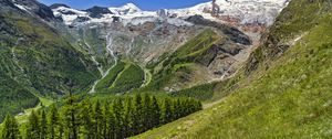 Preview wallpaper valley, trees, mountains, slope, landscape