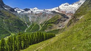 Preview wallpaper valley, trees, mountains, slope, landscape