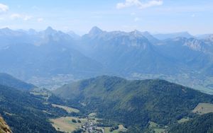 Preview wallpaper valley, trees, mountains, slope, grass