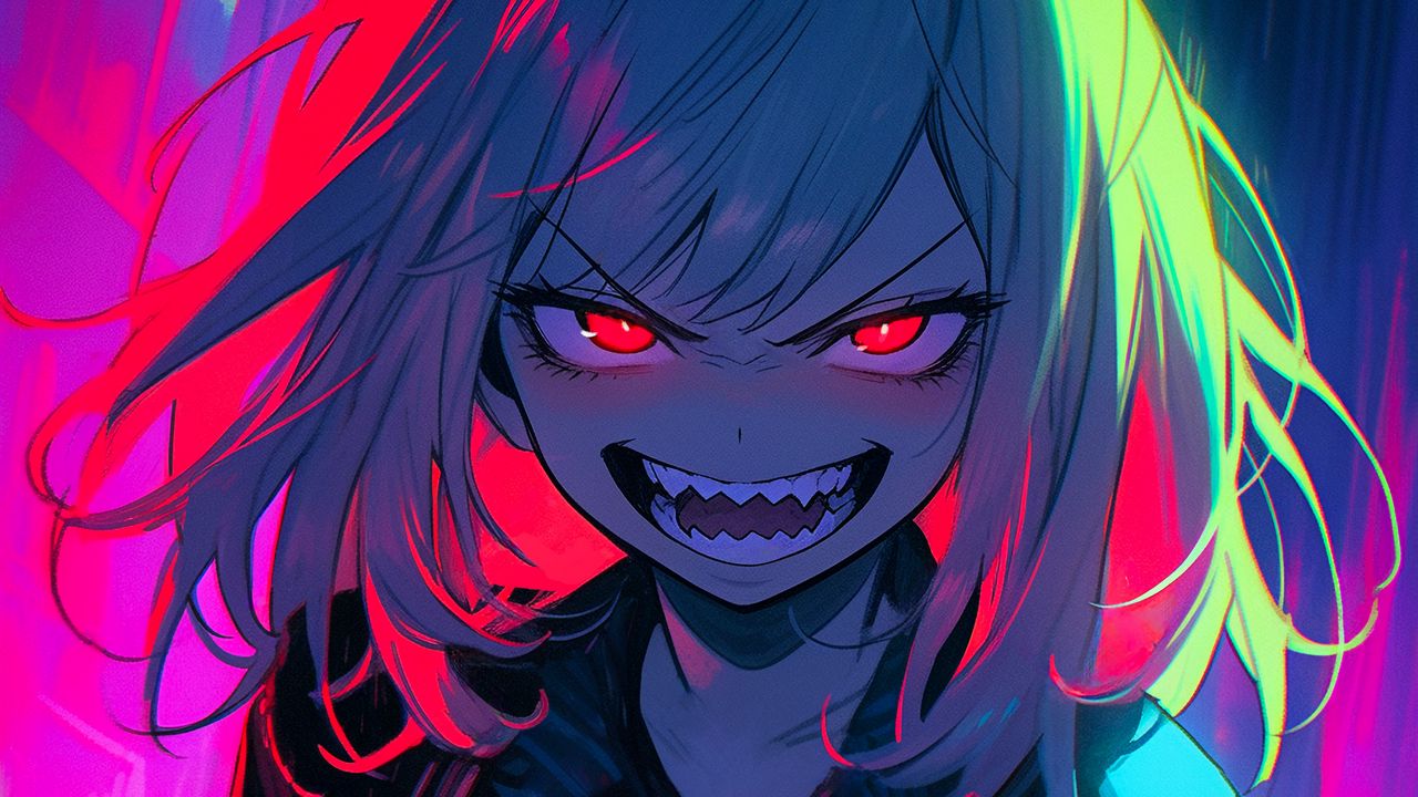 Wallpaper vampire, girl, teeth, eyes, anime, art