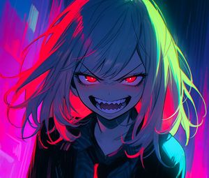 Preview wallpaper vampire, girl, teeth, eyes, anime, art