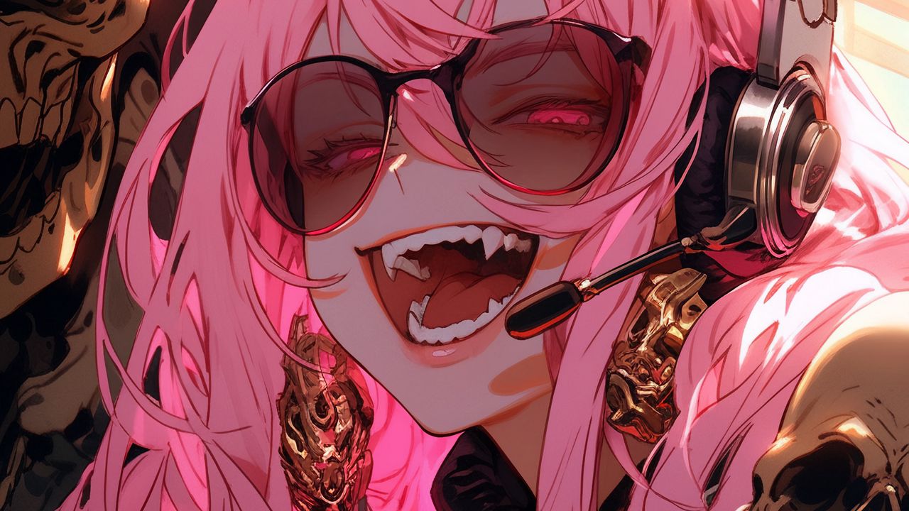 Wallpaper vampire, sunglasses, headphones, pink, anime, art