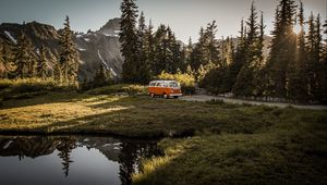 Preview wallpaper van, car, brown, old, nature