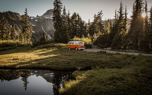 Preview wallpaper van, car, brown, old, nature