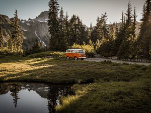 Preview wallpaper van, car, brown, old, nature