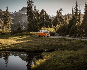 Preview wallpaper van, car, brown, old, nature