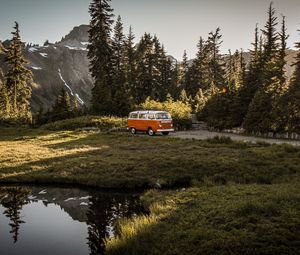 Preview wallpaper van, car, brown, old, nature