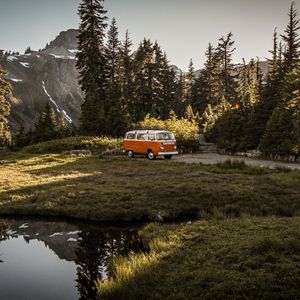 Preview wallpaper van, car, brown, old, nature