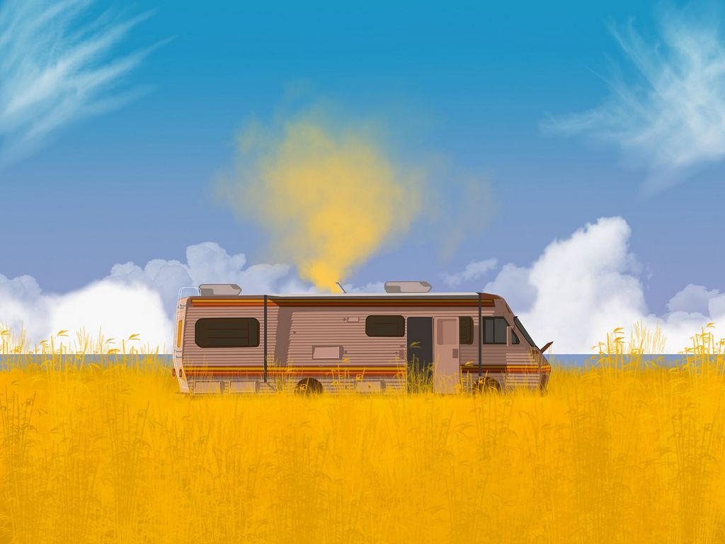 1024x768 Wallpaper van, car, colored smoke, art
