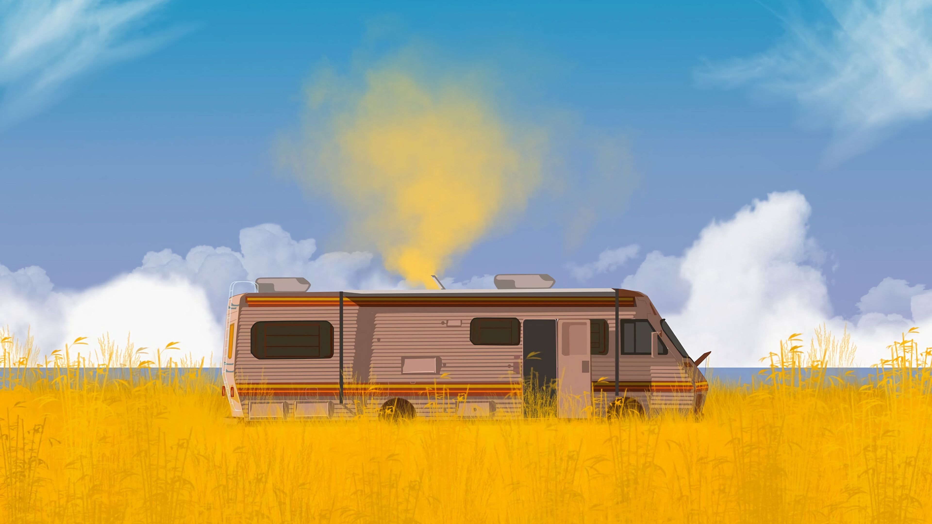 3840x2160 Wallpaper van, car, colored smoke, art