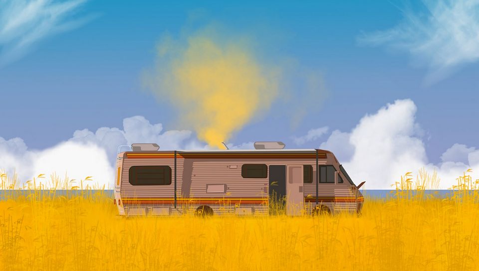 960x544 Wallpaper van, car, colored smoke, art
