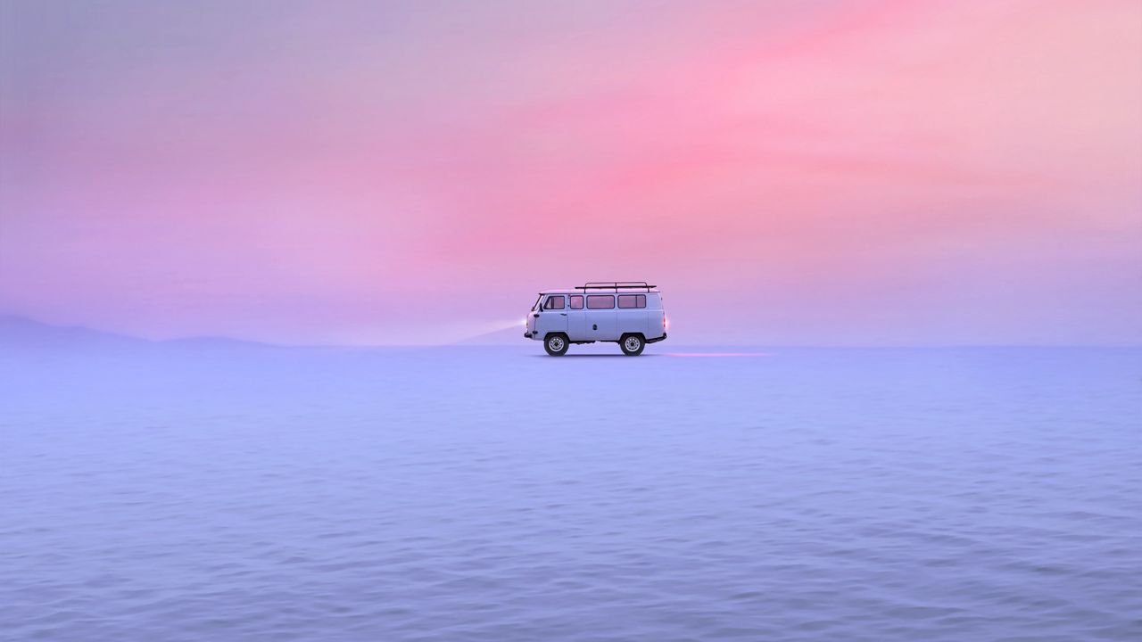 Wallpaper van, car, snow, field, winter
