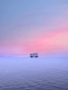 Preview wallpaper van, car, snow, field, winter