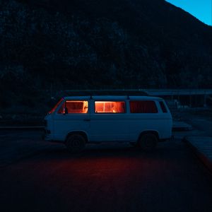 Preview wallpaper van, car, white, night, nature