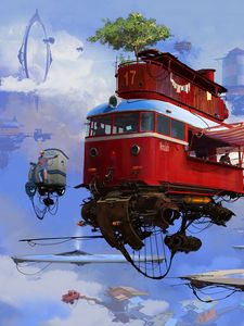 Preview wallpaper van, house, future, art, sci-fi