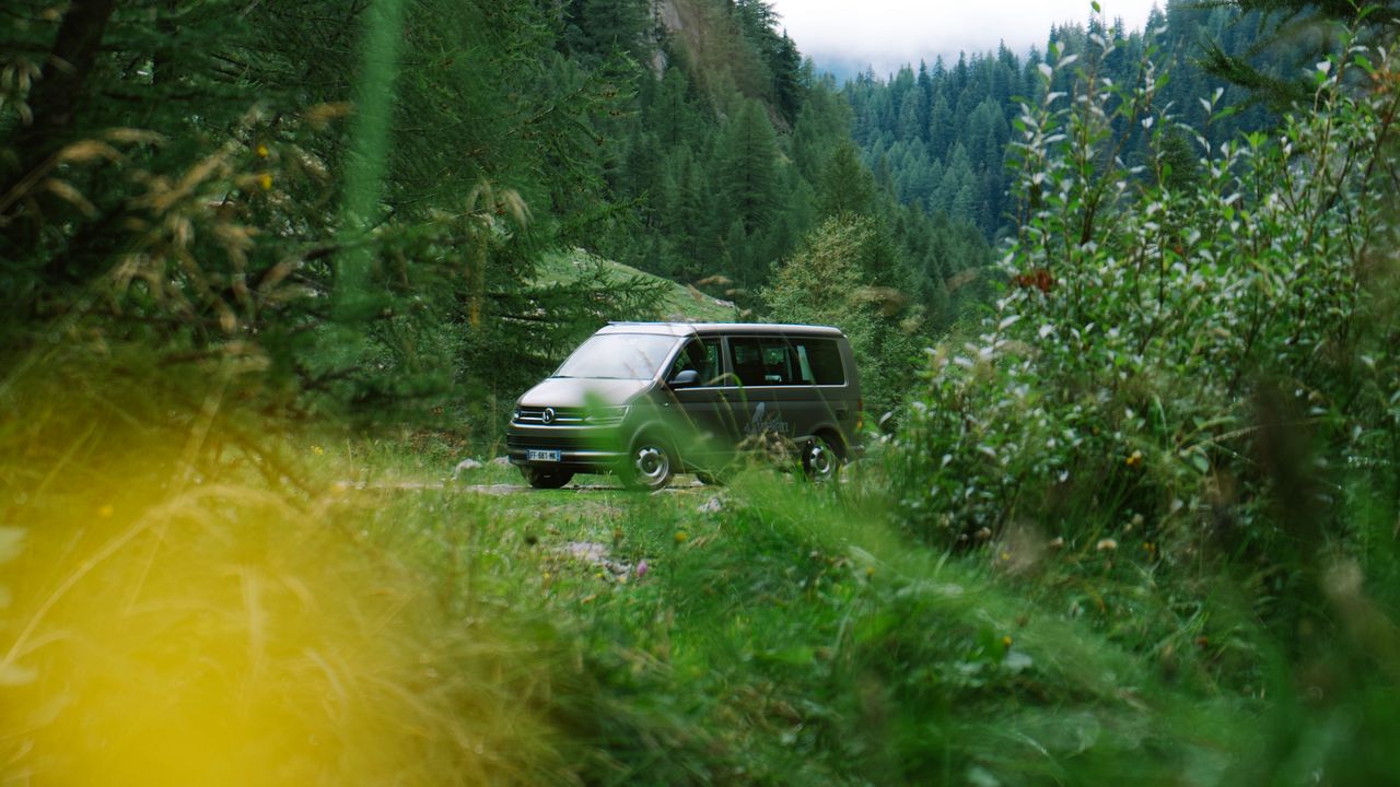 Wallpaper van, mountain, trees, grass, nature