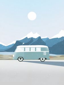 Preview wallpaper van, mountains, travel, nature, vector, art