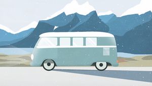 Preview wallpaper van, mountains, travel, nature, vector, art