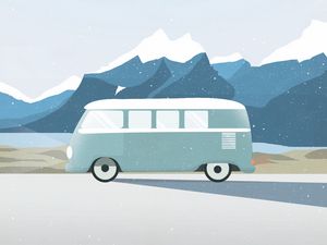 Preview wallpaper van, mountains, travel, nature, vector, art