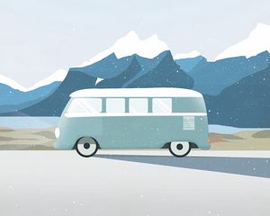 Preview wallpaper van, mountains, travel, nature, vector, art