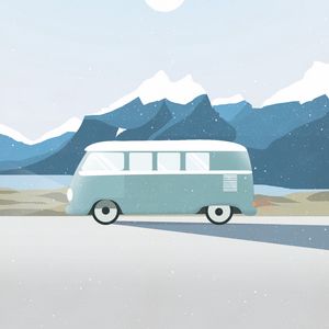 Preview wallpaper van, mountains, travel, nature, vector, art