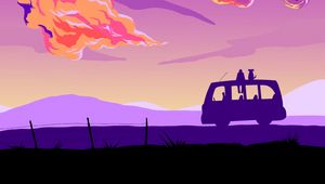 Preview wallpaper van, silhouettes, night, moon, art, purple
