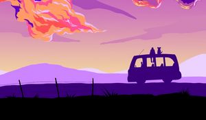 Preview wallpaper van, silhouettes, night, moon, art, purple