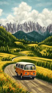 Preview wallpaper van, travel, summer, path, art