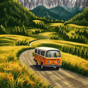 Preview wallpaper van, travel, summer, path, art