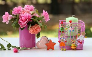 Preview wallpaper vase, flowers, candles, candle holders, toys