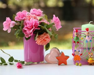 Preview wallpaper vase, flowers, candles, candle holders, toys